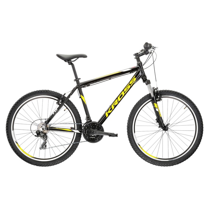 Bicicleta KROSS Hexagon 1.0 negru/galben, marime XS/14inch, roti 26inch