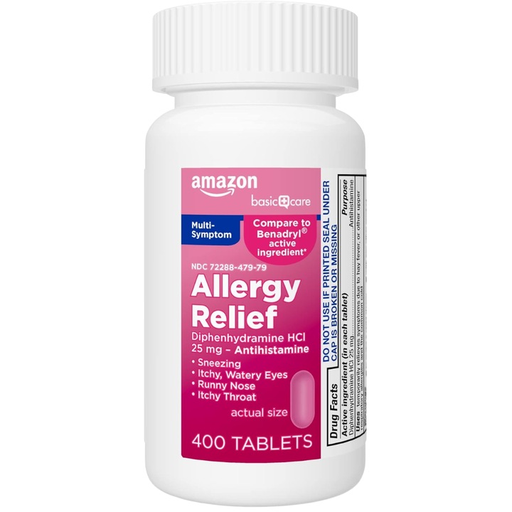 Supliment, Amazon Basic Care, Allergy Relief, Amelioreaza Rapid Simptomele Alergiilor, 400 tablete
