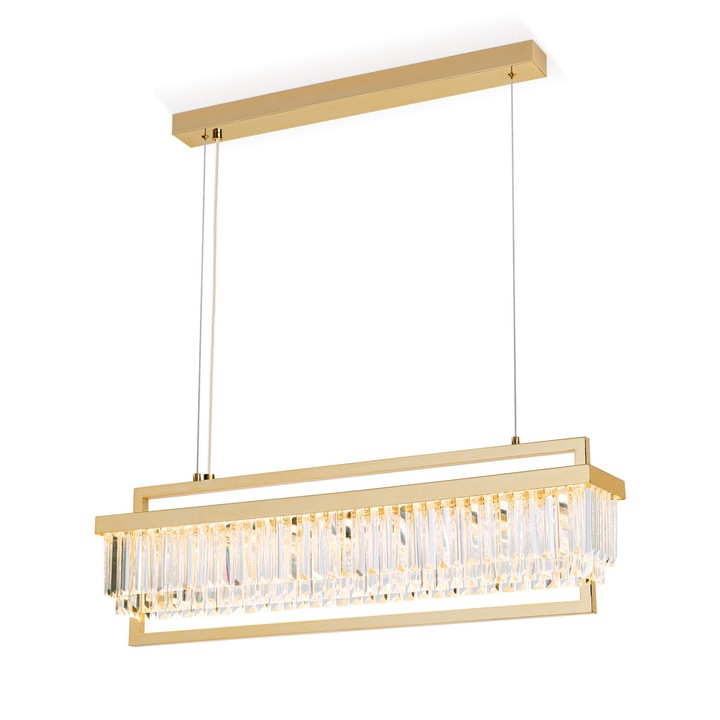 LED PRISM висяща лампа, правоъгълна, 70-160 см, LED 80 W/6400 lm/3000 K, кристална стъклена призма K9, позлатена стоманена рамка 24KIP20 ORION