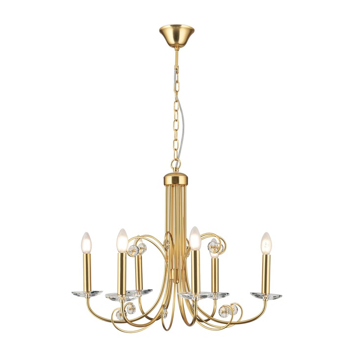 Полилей ARIANE, 67.5 см, 6xE14/40W K9 кристално стъкло, стоманена рамка с матово златисто покритие, без абажур IP20 ORION