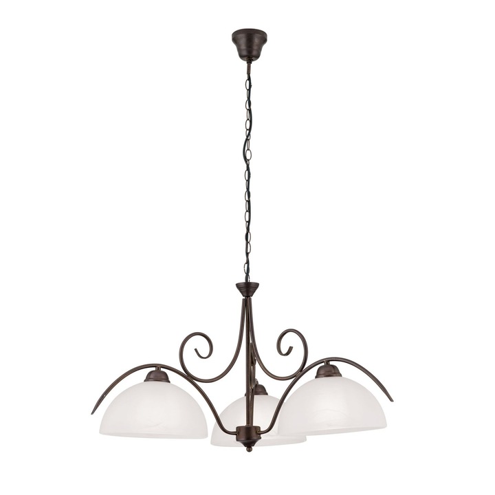 Suspensie RULA, cu abajur din sticla opal mat, E27 3x60W otel finisaj antic, 37x95cm IP20 ORION