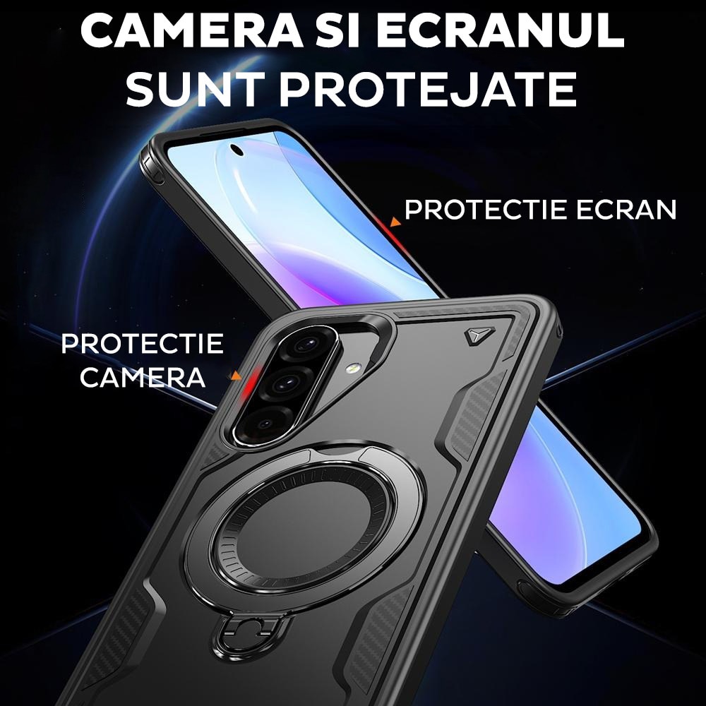 Husa pentru Samsung Galaxy S25 Daden® Hybrid Armor, MagRing, Antisoc, MagSafe, Inel rotativ, Calitate Premium, Negru