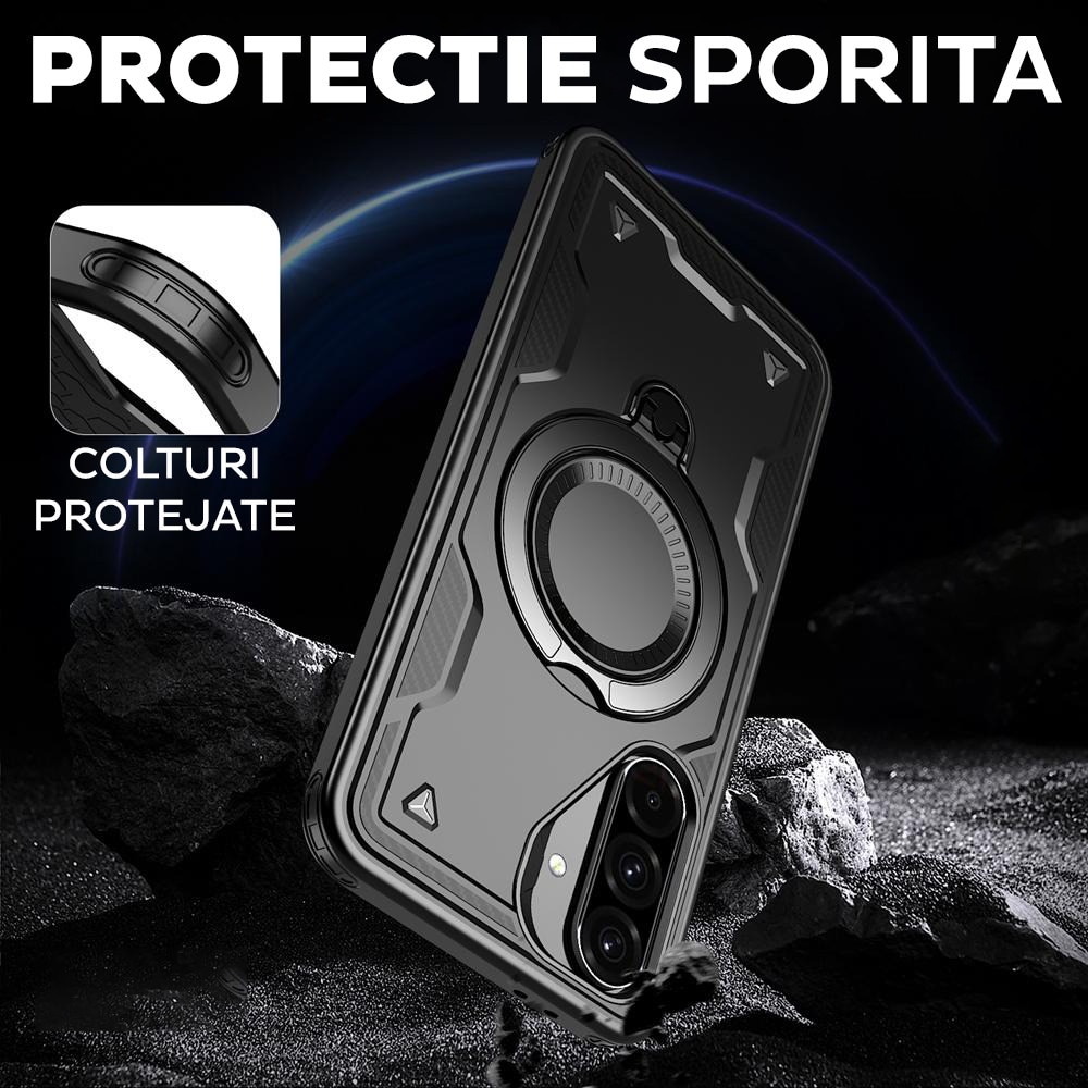 Husa pentru Samsung Galaxy S25 Daden® Hybrid Armor, MagRing, Antisoc, MagSafe, Inel rotativ, Calitate Premium, Negru
