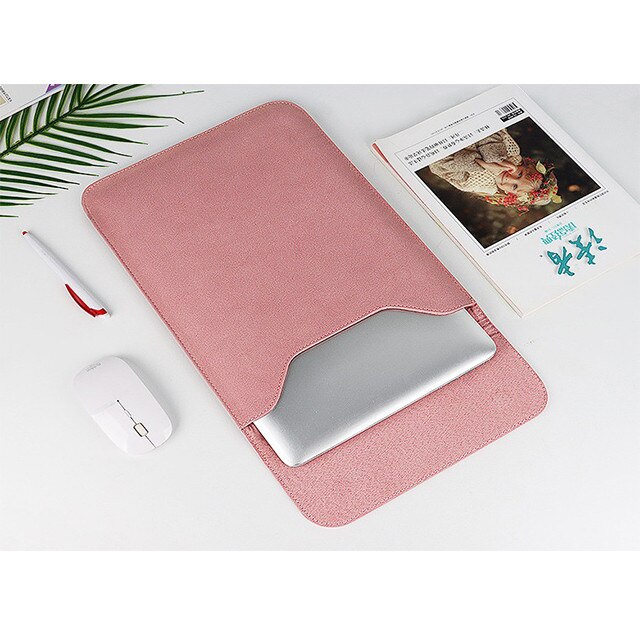 Husa protectie laptop 14.1"/15.6", piele ecologica, inchidere magnetica verticala, roz