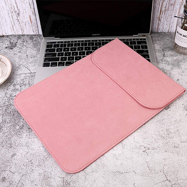 Husa protectie laptop 14.1"/15.6", piele ecologica, inchidere magnetica verticala, roz