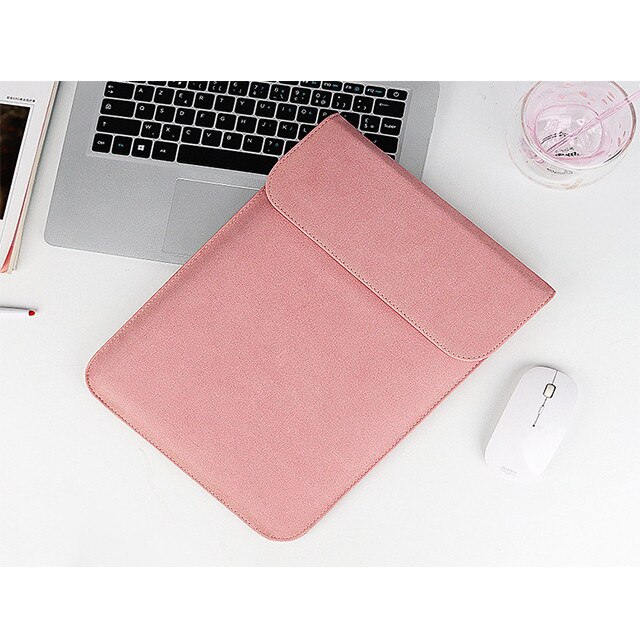 Husa protectie laptop 14.1"/15.6", piele ecologica, inchidere magnetica verticala, roz