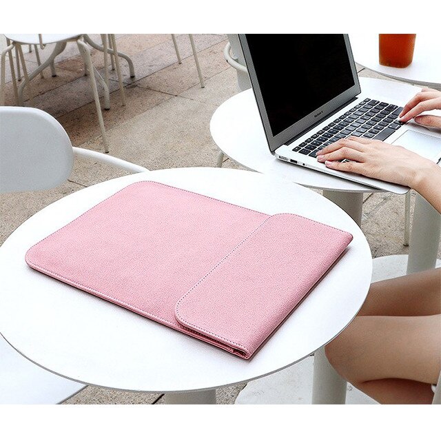Husa protectie laptop 14.1"/15.6", piele ecologica, inchidere magnetica verticala, roz