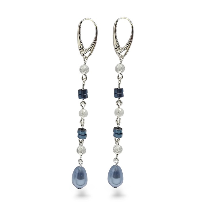 Cercei handmade, din argint 925, Lexy's Boutique, pietre semipretioase topaz si hematit, perle Swarovski, multicolor