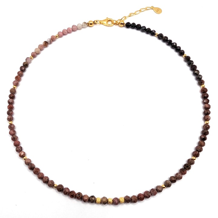 Colier handmade, ajustabil, argint 925 placat cu aur 24k, Lexy's Boutique, pietre semipretioase rodonit, multicolor, max. 41.50 cm