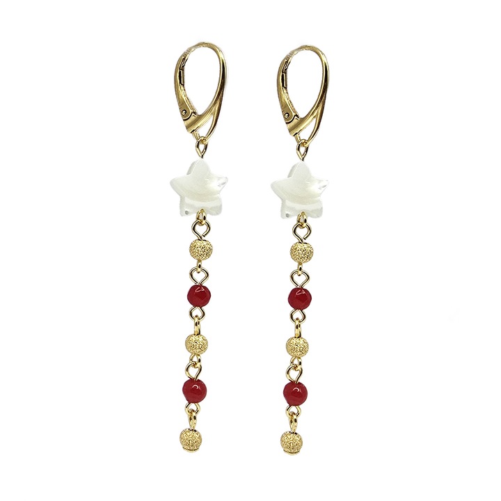 Cercei handmade, din argint 925 placat cu aur 24k, Lexy's Boutique, pietre semipretioase jad si sidef, multicolor