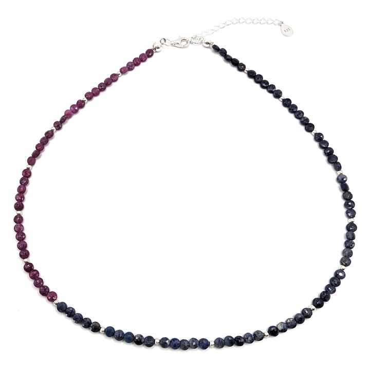 Colier handmade, ajustabil, argint 925, Lexy's Boutique, pietre semipretioase rubin si safir, multicolor, max. 45 cm