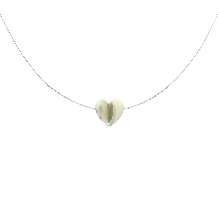 Colier handmade, fir transparent, argint 925, Lexy's Boutique, piatra semipretioasa inima din sidef, alb/argintiu, 40 cm