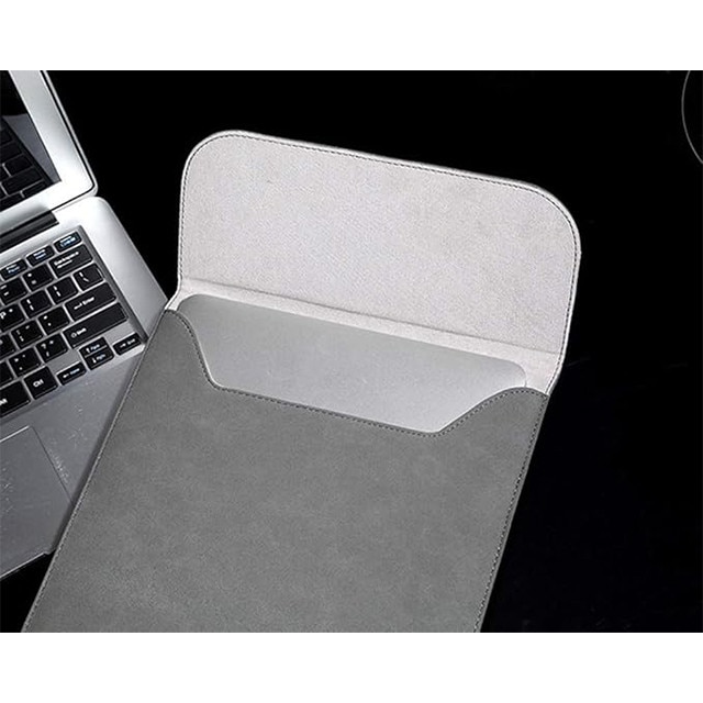 Husa protectie laptop 14.1"/15.6", piele ecologica, inchidere magnetica verticala, gri