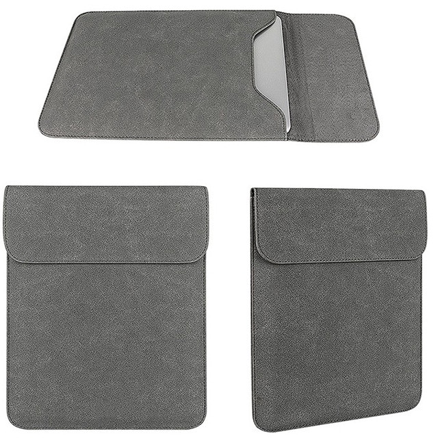 Husa protectie laptop 14.1"/15.6", piele ecologica, inchidere magnetica verticala, gri