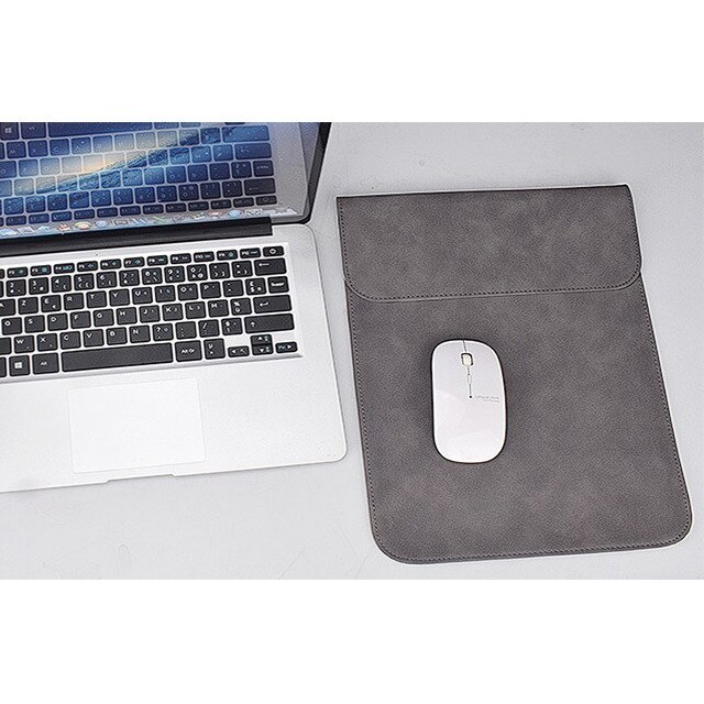 Husa protectie laptop 14.1"/15.6", piele ecologica, inchidere magnetica verticala, gri