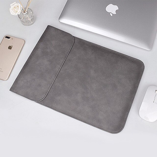 Husa protectie laptop 14.1"/15.6", piele ecologica, inchidere magnetica verticala, gri