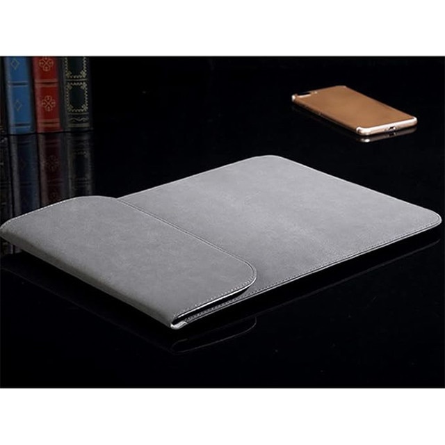 Husa protectie laptop 14.1"/15.6", piele ecologica, inchidere magnetica verticala, gri