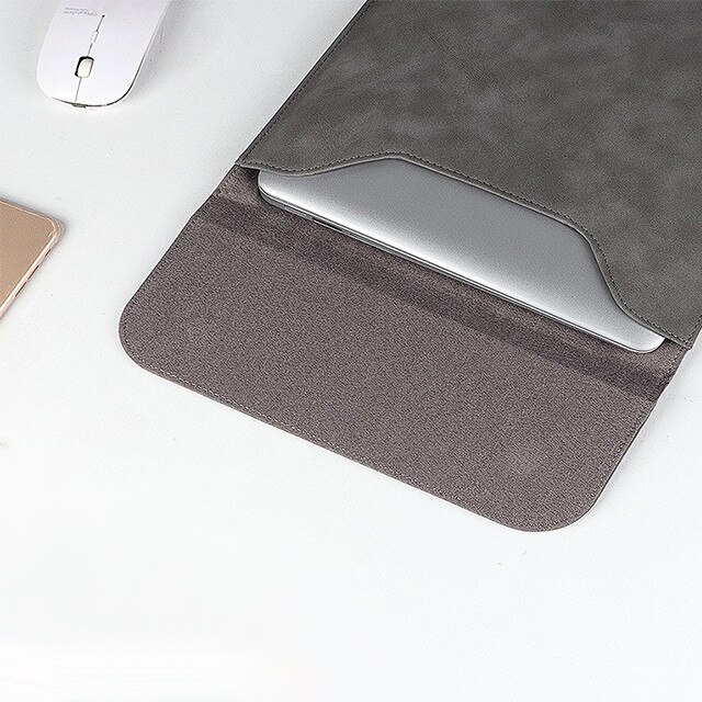 Husa protectie laptop 14.1"/15.6", piele ecologica, inchidere magnetica verticala, gri
