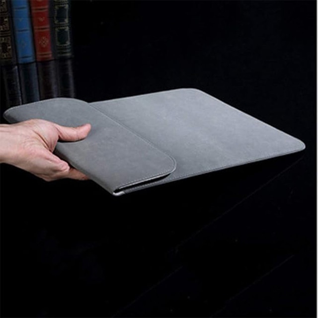 Husa protectie laptop 14.1"/15.6", piele ecologica, inchidere magnetica verticala, gri