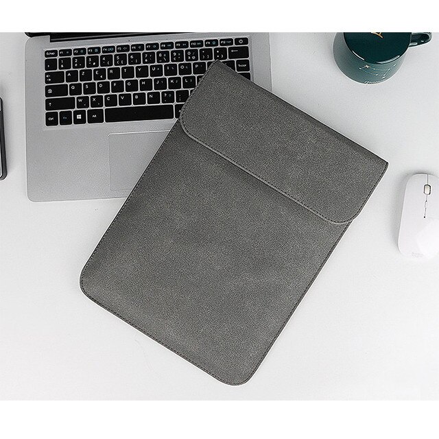 Husa protectie laptop 14.1"/15.6", piele ecologica, inchidere magnetica verticala, gri