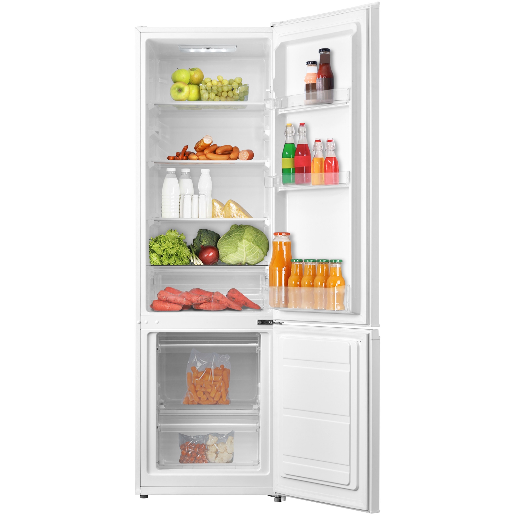 Combina frigorifica VIVAX CF-259ELF W, Capacitate 262 L, Clasa E, Low Frost, Termostat reglabil, Iluminare LED, Suprafata painted metal, Usi reversibile, Inaltime 180 cm, Alb