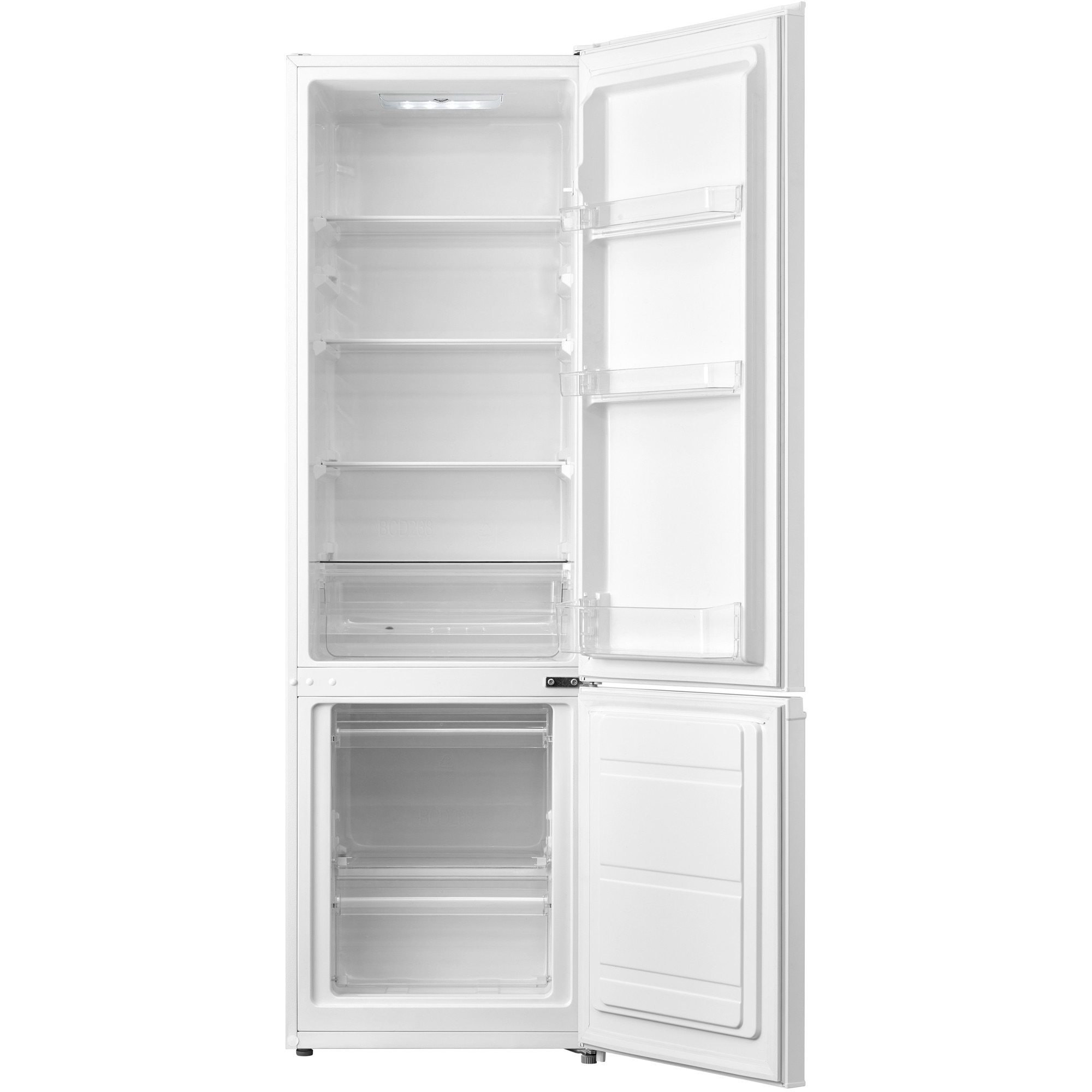Combina frigorifica VIVAX CF-259ELF W, Capacitate 262 L, Clasa E, Low Frost, Termostat reglabil, Iluminare LED, Suprafata painted metal, Usi reversibile, Inaltime 180 cm, Alb