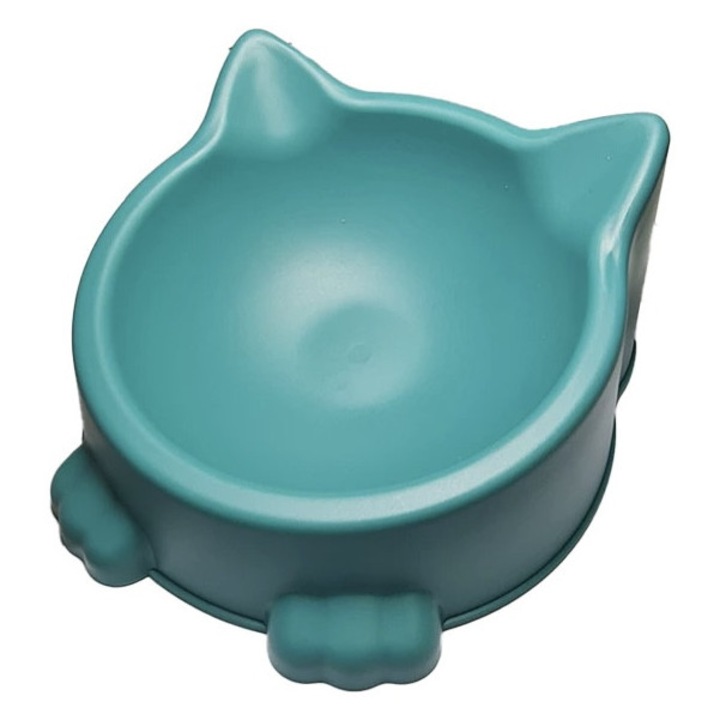 Macska alakú tál, ételnek/víznek, műanyag, 250 ml, kék
