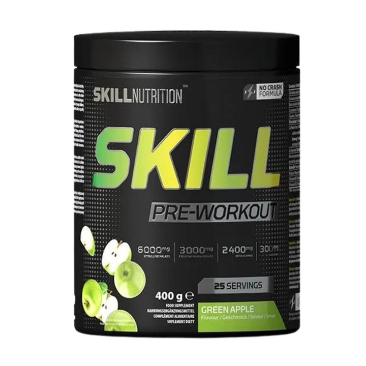 Skill Pre-Workout, supliment alimentar pentru antrenament, aroma de mar verde, 400 g