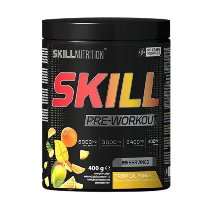 Skill Pre-Workout, supliment alimentar pentru antrenament, aroma de fructe tropicale, 400 g