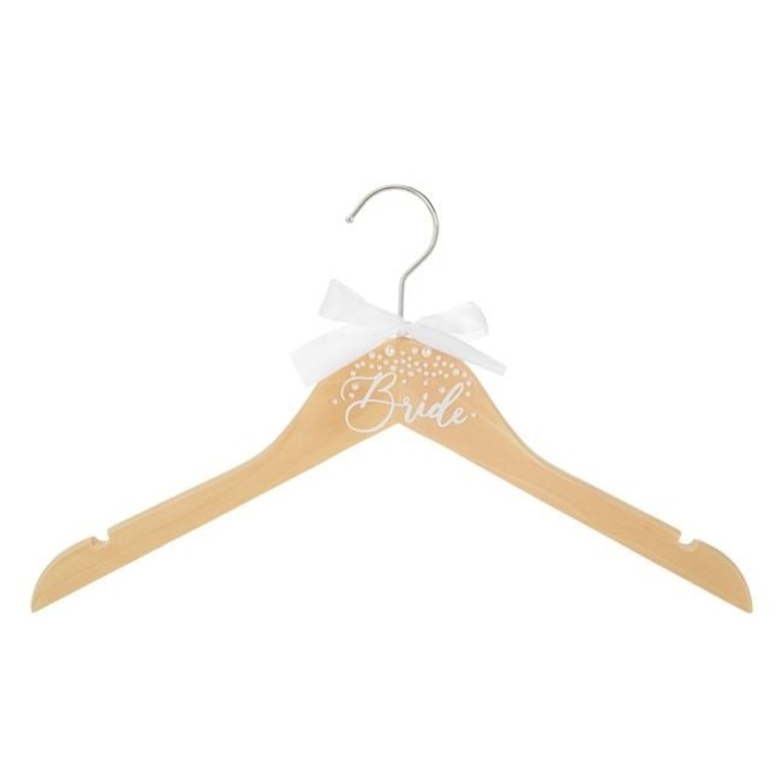Fa akasztó menyasszony 38×21 cm masnival és gyöngyökkel – Elegáns kiegészítő esküvői ruhához és fotózásokhoz, ANTBRO®