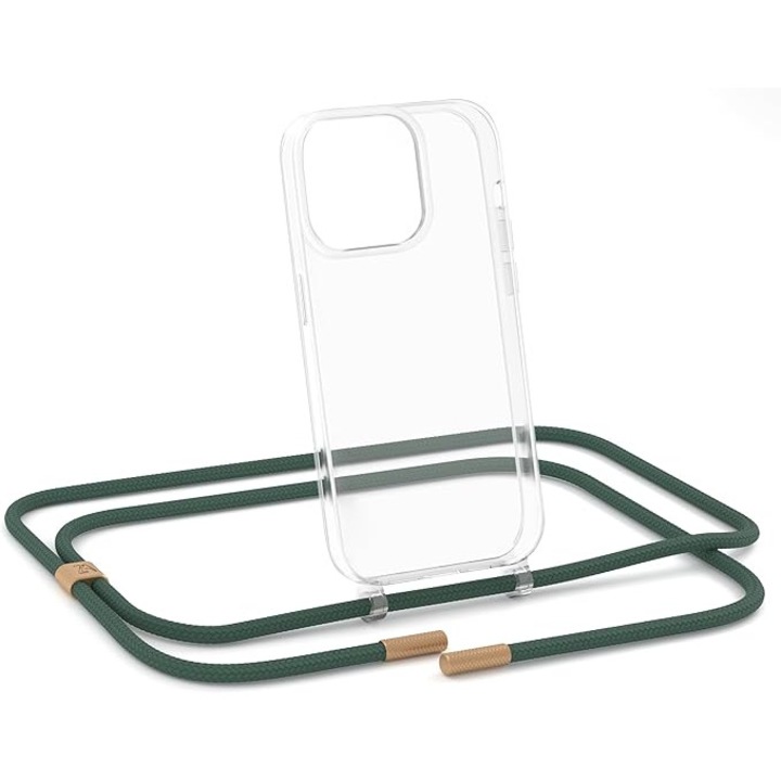 ZhinkArts - iPhone 13 Mini készülékkel kompatibilis nyakpántos tok - telefontok markolattal - levehető nyakpánt - nyaklánc típusú - átlátszó - zöld