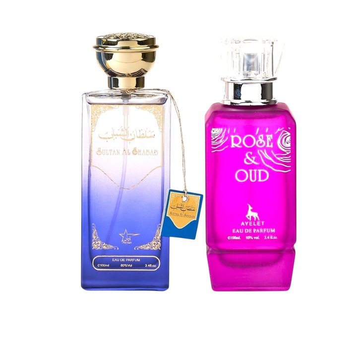 Set, Apa de Parfum, Sultan Al Shabab/ Rose & Oud, Barbati/Femei, 2x100 Ml