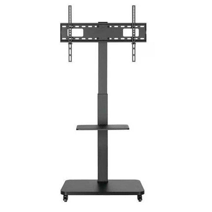 Подова ТВ стойка с колелца, 37"-75", ТВ мебели с рафтове за лаптоп/проектор, регулируема височина