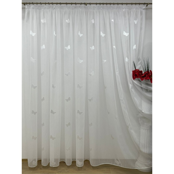 Perdea brodata, culoare alba, cu rejansa, 200x245cm, din colectia "Papillon" by Liz Line - PD0402