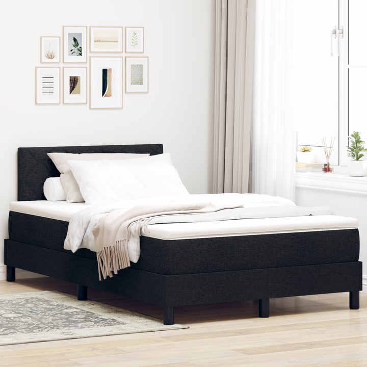 Pat Box Spring cu Saltea, 120x200 cm, Negru, vidaXL