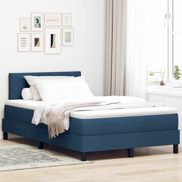 Pat box spring vidaXL cu saltea, albastru, 120x200 cm