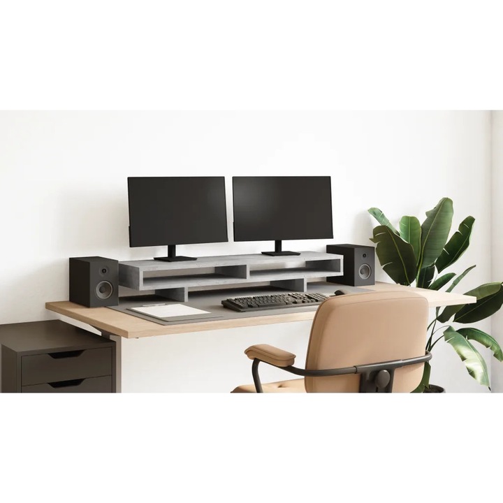 VidaXL betonszürke szerelt fa monitorállvány 100 x 27 x 15 cm 854754