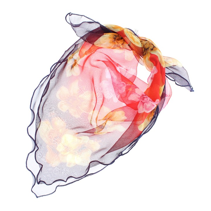 Női sál, Buticcochet, 60x60 cm, 40% selyem 60% poliészter, virágmintával, piros - ES2124