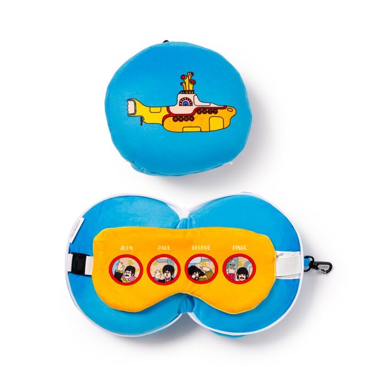 Perna de calatorie de plus & masca de dormit, Relaxeazzz, The Beatles Yellow Submarine, cu fermoar, pentru masina/avion