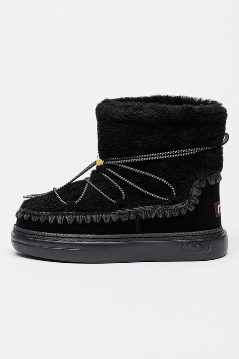 Mou, Ghete slip-on cu piele intoarsa si lana Eskimo 18, Negru