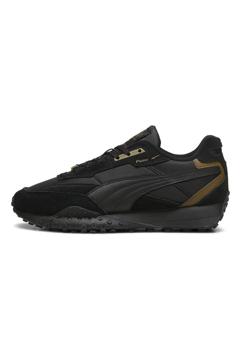 Puma, Pantofi sport cu detalii de piele intoarsa Blktop Rider, Negru, Maro Ocru, 8.5