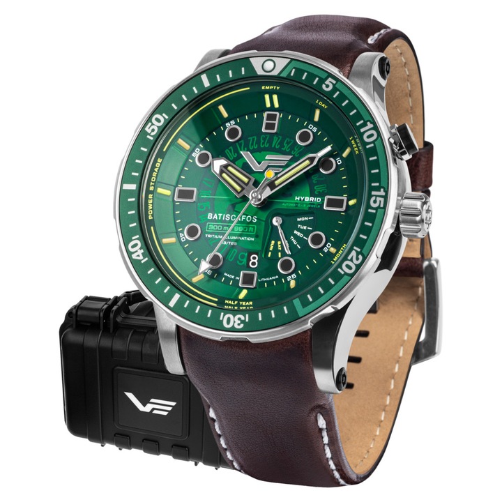 Ceas barbatesc Vostok Europe PX84-511A770, curea din piele, maro/argintiu