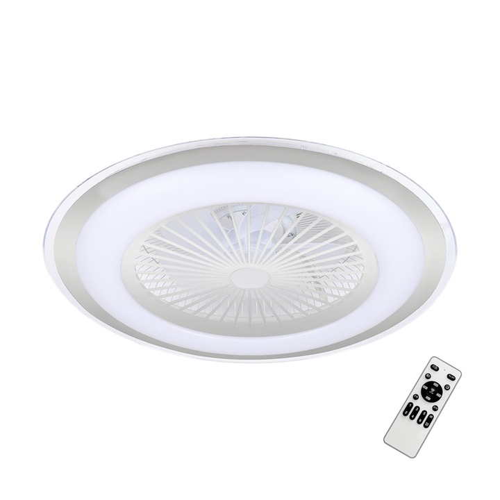 Lampa cu ventilator, 48W LED, argintiu, control de la distanta, 48x15cm