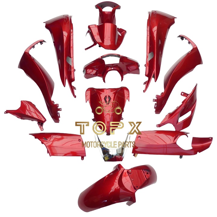 Set carenaj TopX pentru Honda SH 125, plastic ABS, 14 piese, rosu metalizat perlat