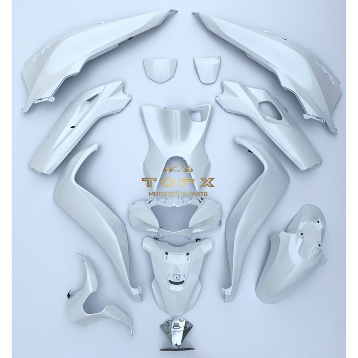 Set caroserie motocicleta, TopX pentru Honda SH 125, 2013-2016, alb perla metalic, 14 piese