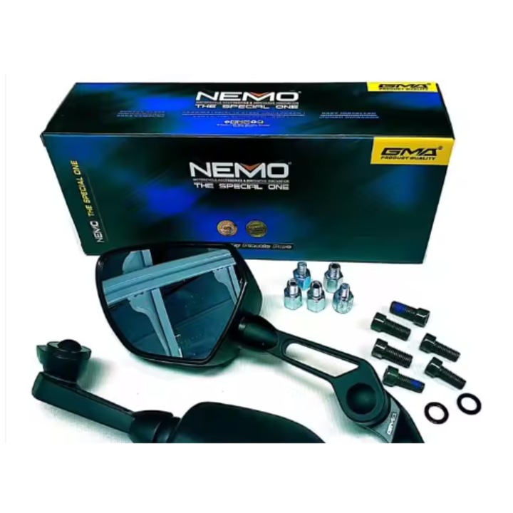 Univerzális motorkerékpár visszapillantó tükör Nemo, karbon, fekete, 310 mm, M8/M10 adapterekkel