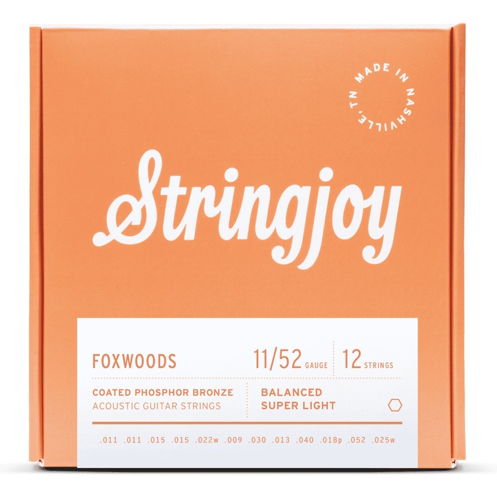 12 húros akusztikus gitárhúr-készlet, Stringjoy, Foxwood, 11-52-es vastagság, foszforbronz
