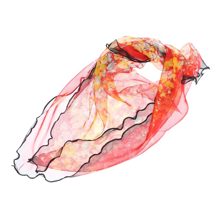 Női sál, Buticcochet, 60x60 cm, 40% selyem 60% poliészter, virágminta, piros - ES2148