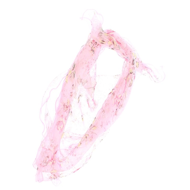 Esarfa de dama, Buticcochet, 60x60 cm, 40% matase 60% poliester, imprimeu floral, Roz - ES2159