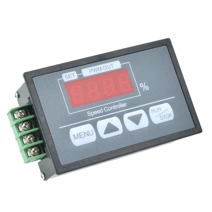 Controler regulator de viteza motor, PWM 0-100%, DC 6-60V, 30A cu afisaj digital si soft-start/soft-stop
